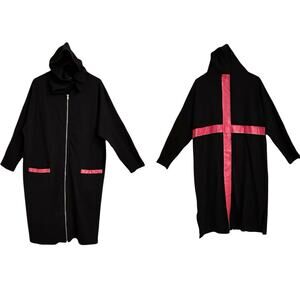 ACDC RAG Monk Long Jacket Hoodie Red Cross Back Punk Goth Emo OS